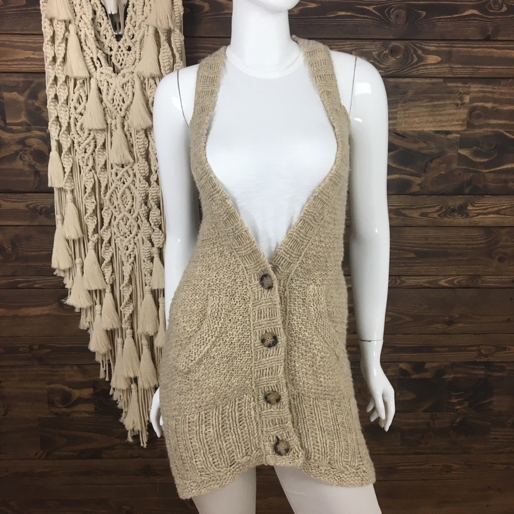 Free People Tan Knit Cardigan Vest
